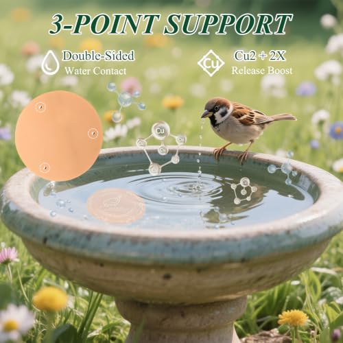 Bird Bath Copper Disk 99.98% 0.6mm Thickness (1Pcs,10cm/0.39inch) | Triple-point support fits bird baths & bowls, reduces mineral buildup, ideal gift for bird lovers, outdoor garden decor