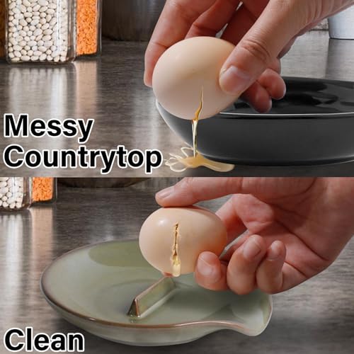 Egg Cracker Spoon Holder, Spoon Rest for Kitchen, Ceramic Spoon Holder for Stove Top, Cooking Spoon Holder,Heat Resistant Utensil Rest for Countertop, Dishwasher Safe, 3 pack - color: 3 pack