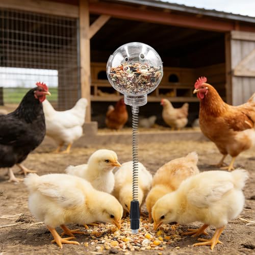 Chicken Treat Dispenser, Chicken Enrichment Toys with Spring and Ground Stake, Feeder for Coop, Coop Accessories for Hens, Geese, Ducks, Turkeys, Other Poultry - color: Hard Spring