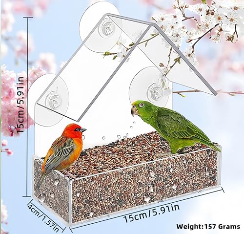 2 Pack Window Bird Feeder for Outdoors Clear Feeders Window Mounted with Strong Suction Cups Fummingbird Feeder Acrylic Birdfeeders for Viewing Wild Birds Outside, Interactive Cat Toys