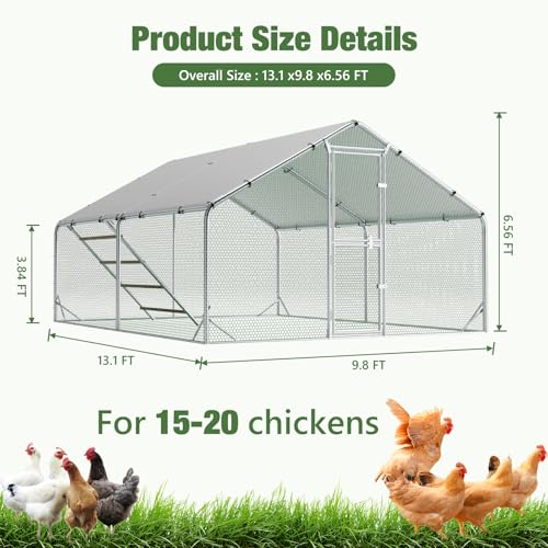 Sannwsg Large Metal Chicken Coop with Run, 10x13 FT Walk in Chicken Pen with Feeding Door, Secure Lock, Heavy Duty Poultry Cage with Waterproof Cover for Outdoor Farm Use - size: 118.0"L x 157.0"W x 79.0"H