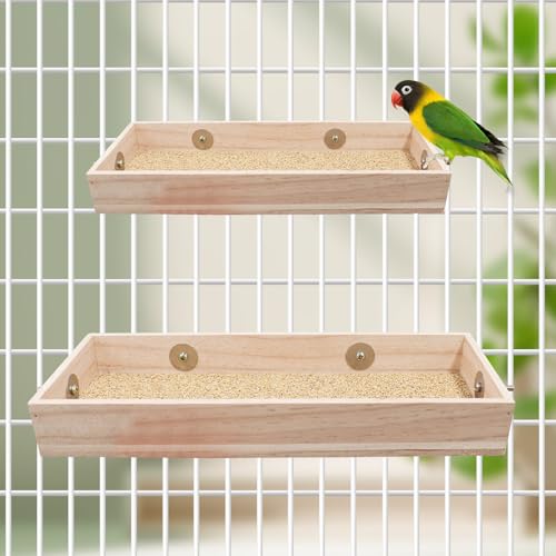 Bird Feeding Cups, Natural Wooden Parrot Perch Stand, Birds Food Dish, Parakeets Feeder Bowl, Cage Accessories for Small Animals Rat Hamster Guinea Pig Chinchillas Budgies Cockatiels Love Birds - size: 15.7 × 5.9 Inch