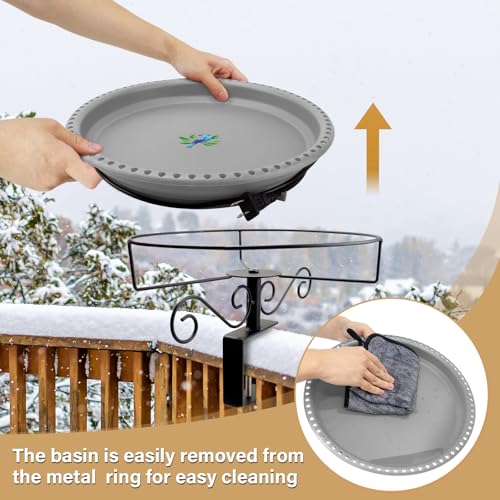 Lovppy Heated Bird Bath for Deck Railing, 100W Thermostatically Controlled Heated Bird Baths for Outdoors Bird Bath Heater, Heated Bird Bath for Outside Winter Garden Patio Yard(Gray) - color: Gray