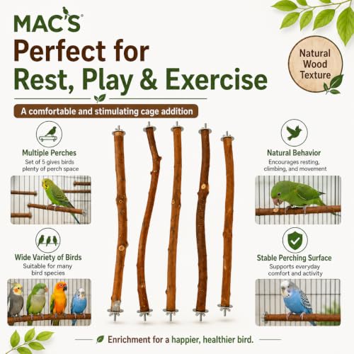 MAC'S Hardwood Madrone Bird Perches, Natural Brown 24 inch Harwood Madrone Wood 5 Pieces