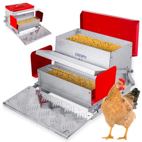 Feeders Automatic Chicken Feeder - Large Capacity for 6-12 Chickens, Lasts 10 Days (25lb Feed), Durable Galvanized Steel, Rat-Proof, No-Spill, Weatherproof Lid - color: Red, size: 25LB
