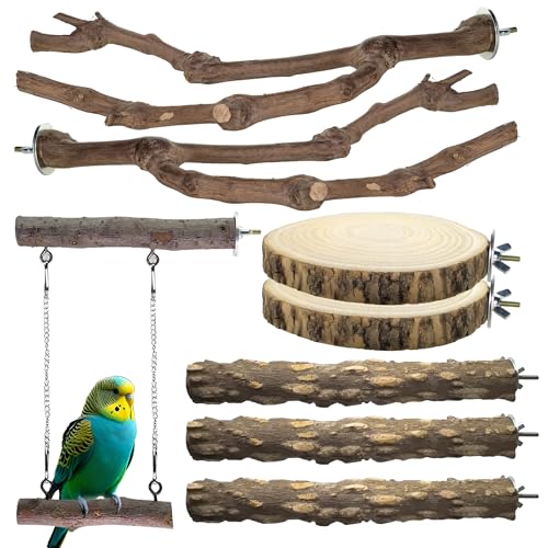 8pcs Natural Bird Perches for Cage, 5.9“ Small Wood Bird Perch for Parakeet/Cockatiel, Bird Cage Stick, Bird Branches for Cages, Birdcage Accessories for Parrot Conure