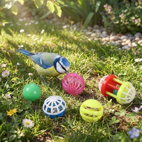 6 Pcs Foraging Ball Bird Toys, Feeder Toys, Foot Talon Toy, Chewing Training Rattle Bell Balls, Parrot Cage Toys for Parakeets, Cockatiels, Conures, Love Birds and Other Small to Medium Birds
