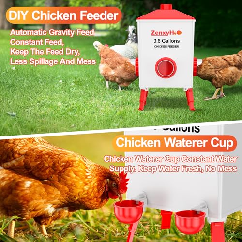 ZenxyHoC No Waste Chicken Feeders and Waterers - 6 Set with Water Cups | for Buckets Barrels Bins Troughs No Waste Chicken Feeder - size: 6 Ports and 6 Cups