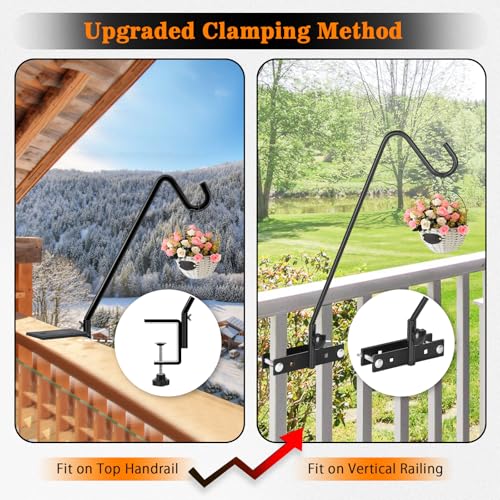 2 Pack 13.5 Inch Deck Hooks for Vertical Railing, Adjustable Deck Bird Feeder Hanger for Hanging Lanterns, Wind Chimes, Flower Baskets, Suet Feeders - size: 13.5 Inch