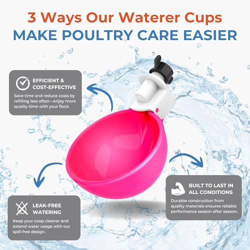 Lil'Clucker - Large Automatic Chicken Waterer Cups Suitable for Ducks, Geese, Turkeys, and Bunny Rabbit - Water Feeder Kit - Poultry Waterer (Pink, 8 Pack) - color: Pink, size: 8 Pack