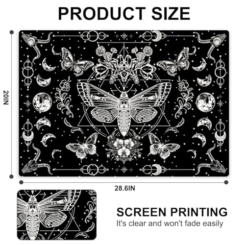 Gothic Death Moth Black and White Tapestry Banner Flag 28.5x20 Inch | Celestial Moon & Floral Wall Decor for Bedroom Living Room Dorm Witchy Space,Perfect Gifts for Goth Fans Dark Aesthetic Lover - color: Multi 0666