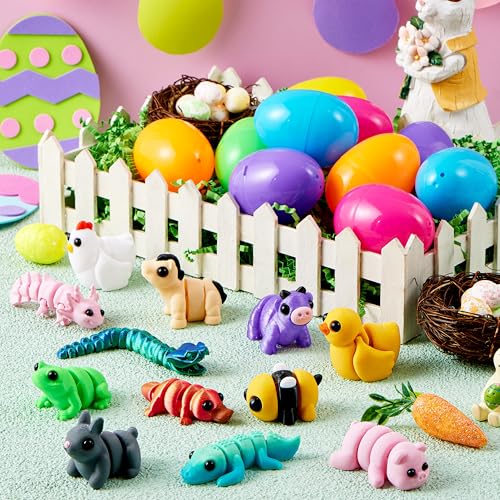 JOYIN 12Pcs Prefilled Easter Eggs with 3D Mini Animals, Magic Toy, Easter Basket Stuffers for Boys & Girls, Easter Theme Party Favors, Easter Egg Hunt, Classroom Prize Supplies(Age 8+) - style: Funny