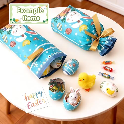 JOINDO 50 PCS Easter Bags, 6" x 9" Easter Goodie bags fit Treats and Small Gifts, Ribbon Drawstring Fast Packaging & Easy Use, Stand up Bottom, Opaque, 3 Patterns - color: Pattern 1