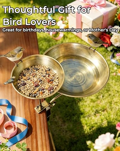 Dual Tier Deck Mounted Bird Bath with Feeder for Railing | Dual Levels for Backyard Bird Watching, Ideal for Cardinals, Finches & Sparrows, Adjustable Clamp Fits Decks, Easy Clean