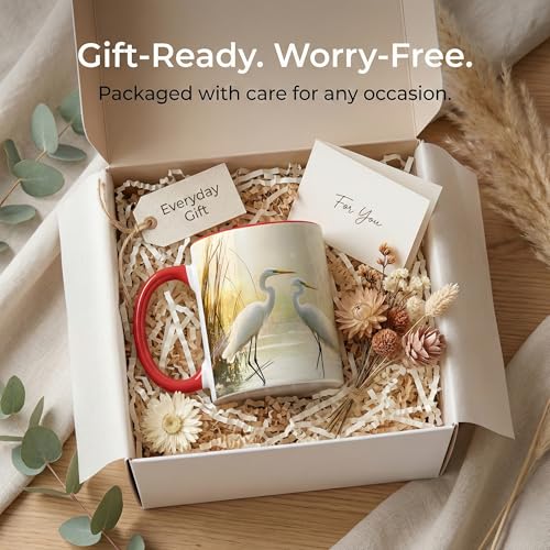 White Egret Wetland Coffee Mug, Elegant Water Bird Mug, Serene Marsh Nature Gift, Coastal Lake House Decor, Wildlife Art Ceramic Accent Cup, 11 Oz Drinkware (Egret) - color: Egret