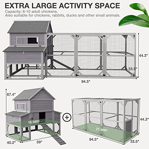 Chicken Coop for 10 Chicken Extra Large Outdoor Chicken House with Two Large Nesting Box, Leakproof Pull-on Tray and UV-Resistant Roof Panel