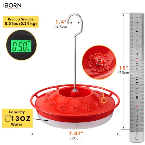 Hummingbird Feeder for Outdoor, Bee Ant Resistant, Flat, Plastic, 2 PK, Red | BPA free, 14 Feeding Ports, 13 OZ, 1.2LB,No Leak, Easy to Clean and Refilling, Hanging - style: 2 Pack