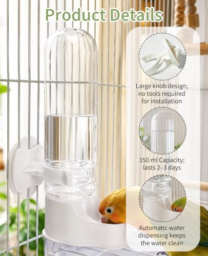 4pcs Bird Water Dispenser, 150ml Automatic Birds Cage Water Feeder for Parakeet Cockatiel Budgie Lovebirds