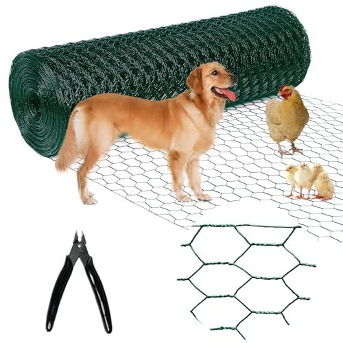 Chicken Wire 48inx150ft, Premium Chicken Wire Fencing, Chicken Wire Mesh, Green PVC Coated Metal Wire Fence, Galvanized Poultry Netting Barrier for Floral Arrangements/Craft Projects//Rabbit - color: Green, size: 48inx150ft