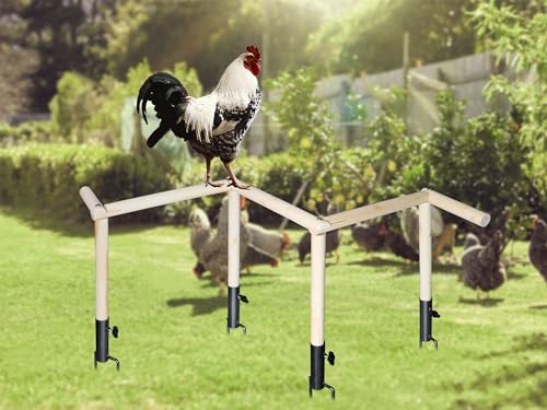 Large Chicken Perch Toy for Coop, Wooden Chick Perch Stand with Metal Ground Plug, Chicken Coop Backyard Poultry Accessories, Suitable for Poultry Rooster Chicks Large Bird Parrot