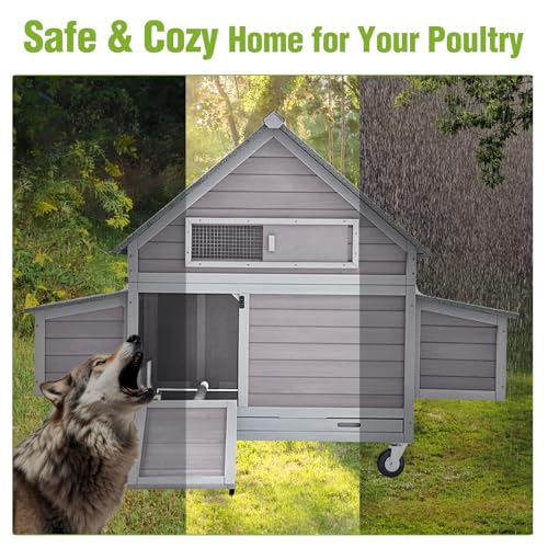 GUTINNEEN Large Mobile Chicken Coop with Heavy-Duty Wheels, Extra-Large Nesting Boxes, Lockable Metal Pull-Out Tray, Weather-Resistant Roof, Spacious Outdoor Poultry Cage, Ideal for 3–6 Chickens - size: 67.3"L x 40"W x 49.75"H