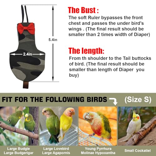 Bird Diaper Washable Reusable Parrot Flight Suit Nappies Protective Breathable Parrot Nappy Clothes for Parakeet, Macaw, Budgie, Canary, Cockatiel (Camouflage, Small) - size: Small
