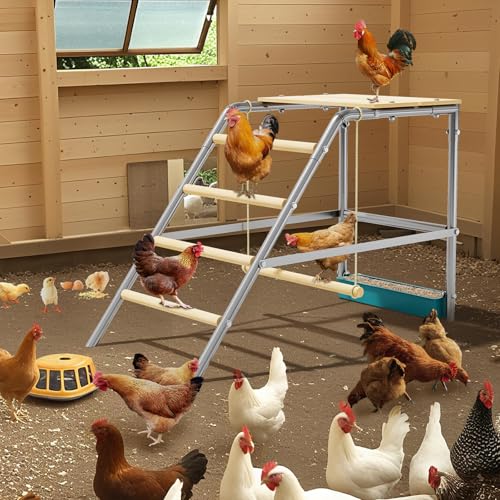 GarveeHome Chicken Perch for Coop with Swing, Wooden Ladder, Chicken Roosting Bars for Backyard Poultry Farm, Easy Assemble & Clean - size: 37.4"L x 18.9"W x 28"H