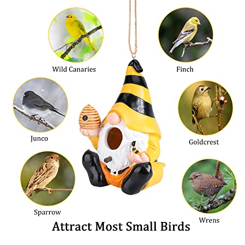 Yinns Resin Bird House, Decorative Gnome Birdhouse for Outdoor Garden Decor | Birdhouses for Outdoors, Hanging Funny Gnomes Birdhouse for Outside Garden Decor for Humming Bird, Bluebird, Nesting - color: C-Yellow gnome