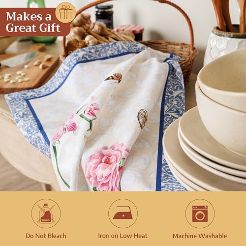Maison d' Hermine Kitchen Towels Set of 3 Reusable 100% Cotton 27.50" x 20" | Cloth Tea Dish Towels Absorbent with Hanging Loop for Kitchen Dining Party Wedding Hotel Home Spring Summer - Canton - color: 002 - Canton