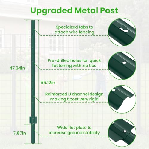 Welded Wire Garden Fence, 45.3Inch x 50FT Steel Poultry Fencing | Rust-Resistant Galvanized Animal Barrier Fence with Upgraded Metal Posts for Vegetable Garden, Flower Bed, Lawn, Backyards - color: Green, size: 45.3Inch x 50FT