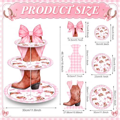 3 Tier Western Cowgirl Cupcake Stand Decoration Pink Bow Cupcake Tower Cowgirl Boots Hat Table Decoration Dessert Holder Table Display for Western Birthday Bachelorette Baby Shower Supplies - style: Cowgirl
