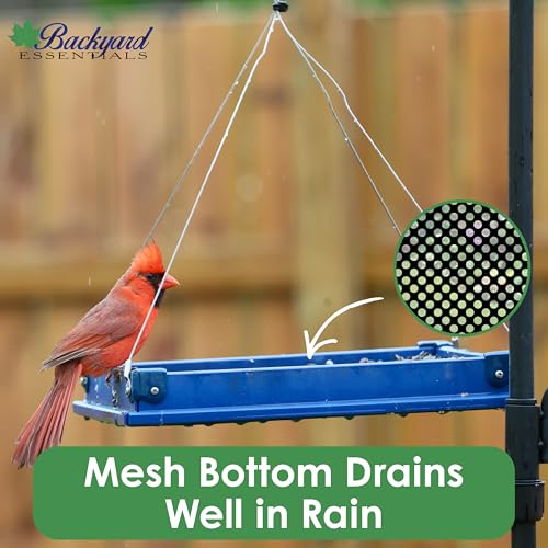 Large Recycled Plastic Platform Bird Feeder - Blue | 12.5-Inch Recycled Plastic Tray with Removable Perforated Steel Drain Plate - Cardinals, Finches, Blue Jays