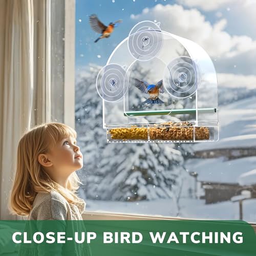 SUNALLY Window Bird Feeder Outdoors, Clear Feeders for Hummingbird Watching | Transparent Feeders with Strong Suction Cups, Outside Hummingbird, Bird Watching for Garden, Yard, Elderly Kids, Cats Viewing - style: Style 4