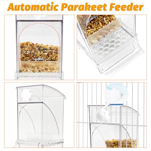 BNOSDM No Mess Bird Feeder Water Dispenser Set Automatic Parrot Feeder Drinker Transparent Food Container 3 Pcs Parakeet Cage Accessories for Cockatiel, Budgies, Conure, Lovebird, Finch (Transparent) - color: Transparent + 2 Pcs Bird Water Dispenser Set