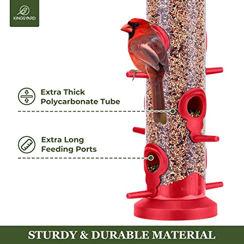 Kingsyard 2 Pack Tube Bird Feeders for Outdoors Hanging, Premium Hard Plastic Bird Feeder with 6 Feeding Ports, Weatherproof & Steel Hanger, Attracting for Wild Birds (Red) - color: Red
