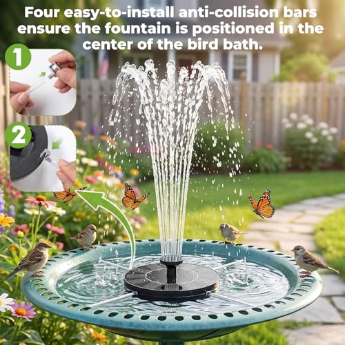 AISITIN Solar Fountain Pump with 6 Nozzles, 2026 Solar Bird Bath Fountains | Upgraded Floating Solar Water Fountain for Garden, Pond, Pool, Fish Tank, Backyard & Outdoor - color: Black-1
