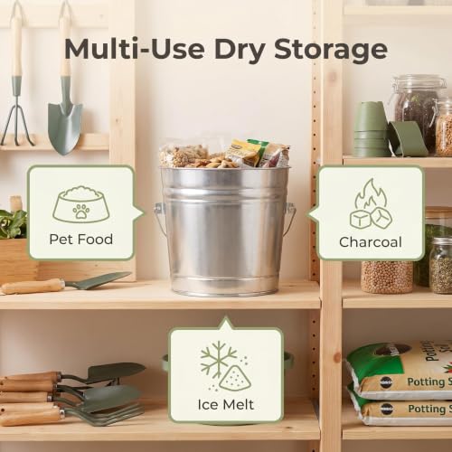 6-Gallon Galvanized Steel Storage Can with Locking Lid – Heavy Duty Metal Container for Dry Pet Food, Bird Seed, Charcoal, Wood Pellets, Sand, Recyclable, Industrial Strength Wire Bail