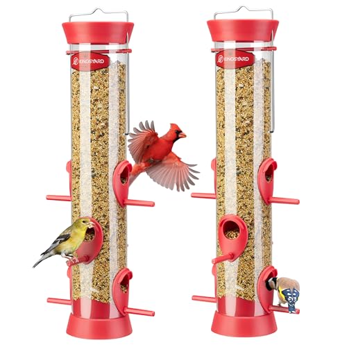 Kingsyard 2 Pack Tube Bird Feeders for Outdoors Hanging | 6-Port with 360° Feeding, No-Spill Design, 2 lb Seed Capacity, Attracts Finches & Songbirds, Garden & Backyard Decor, Red - color: Red