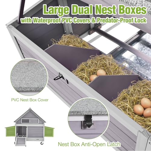 GUTINNEEN Large Mobile Chicken Coop with Heavy-Duty Wheels, Extra-Large Nesting Boxes, Lockable Metal Pull-Out Tray, Weather-Resistant Roof, Spacious Outdoor Poultry Cage, Ideal for 3–6 Chickens - size: 67.3"L x 40"W x 49.75"H