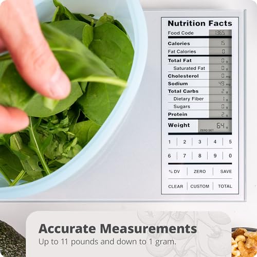 Greater Goods Perfect Portions Nutrition Food Scale for Carb Counting, Grey | Plan meals & size every portion with instant nutrition facts on 2,000 foods, custom recipe codes, daily totals, 11lb capacity