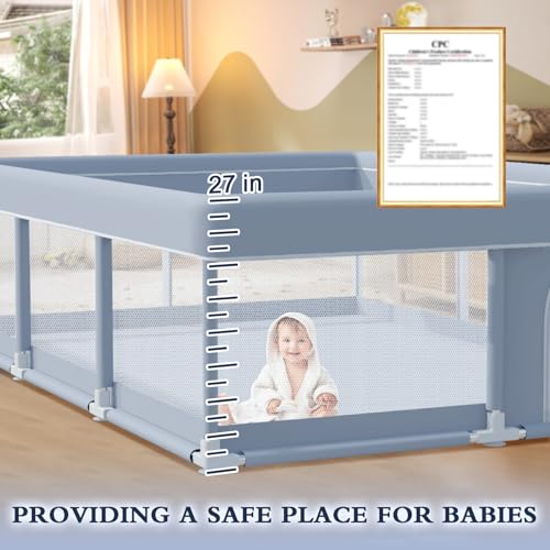 XVISHX 74 x 50 Inch Baby Playpen, Playpen for Babies and Toddlers, Baby Play Pen Playard for Indoor & Outdoor Active Center Game Fence, with Skin-Friendly Fabric and Soft Breathable Mesh, Grey - size: 74 × 50 Inch