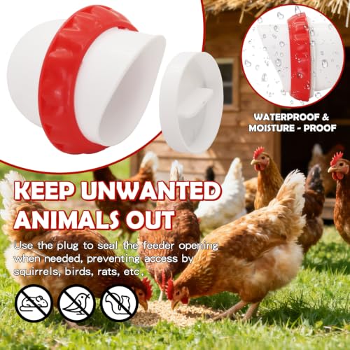 Chicken Feeders No Waste, DIY Automatic Poultry Feeder 8 Ports 1 Hole Saw with Covers Gravity Feed Kit for Buckets Barrels Bins Troughs（Red and White） - color: White and Red