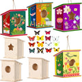 Outus 12 Pcs Wooden Birdhouse Craft Kits to Build, 4 Shapes Wooden Unfinished Bird House with Butterfly Sticker for and Arts Crafts Bulk Painting Kits(Stylish) - style: Stylish