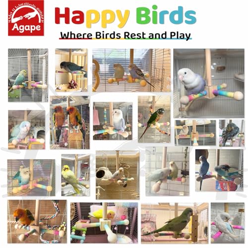 Agape 360° Rotating Bird Perch Stand, Wooden Parrot Exercise Toy | Bird Cage Accessory for Small-Medium Birds: Parakeets, Cockatiels, Lovebirds, Conures, Finches, Budgies, Parrotlets, Quakers - size: Large