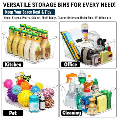 12 PACK Multi-Use Clear Plastic Storage Bins for Organizing w/ Labels - Home, Kitchen, Pantry, Bathroom, Office, Cabinet Shelf Organizer Bins - SOHO Collection, RV, Fridge Organization Containers -XL - size: XL Large