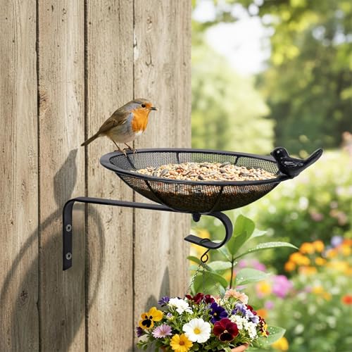 Metal Tray Bird Feeder - Summer Heavy Duty Mesh Seed Tray for Wild Birds Hummingbird, Wall Tree Fence Table Mountable Platform Feeder with Hanging Hook in Deck Balcony Garden Backyard
