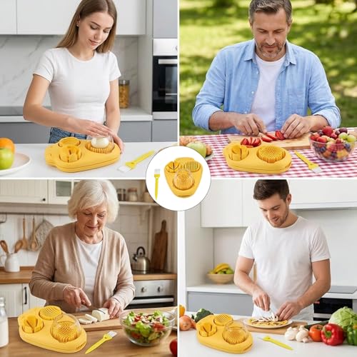 Egg Slicer for Hard Boiled Eggs, Grape Cutter, 3-In-1 Multipurpose Kitchen Tool with Cleaning Brush, Efficient Fruit Slicer for Strawberries, Grapes, Mushroom