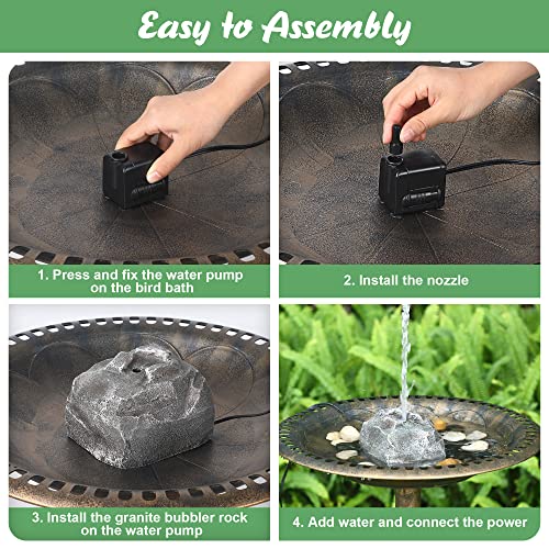 Bird Bath Water Fountain with Electric Pump for Outdoor Garden, Gray | 24H Plug In, Granite Air Pump Rock for Bird, 2 Nozzles 3 Flow Modes, IPX8 Waterproof, 450L/H Pump, Anti Dry Satety Protection - color: Gray