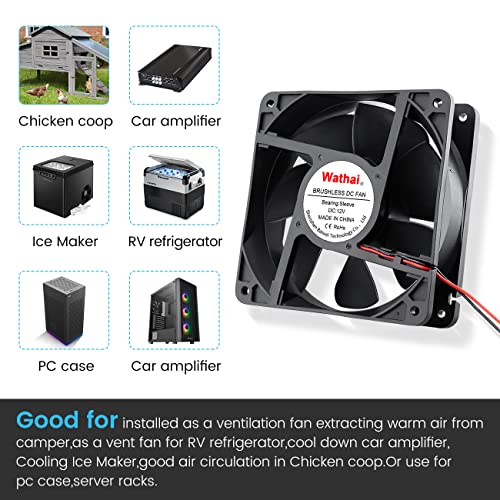Wathai 120mm x 38mm Brushless Cooling Case Fan 12V 2pin DC High Airflow | 3000CFM High airflow brushless dc fan functions as a high-velocity electronics ventilation cooler - style: 12V 2Pin Sleeve