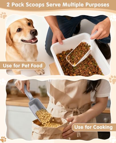 2-Pack Dog Food Scoop 1 Cup, Plastic Pet Food Measuring Scoop With Measuring Lines (1/2 & 1 Cup Markings) for Dogs, Cats, Fish, Bird（Transparent and Grey - color: Transparent and Grey